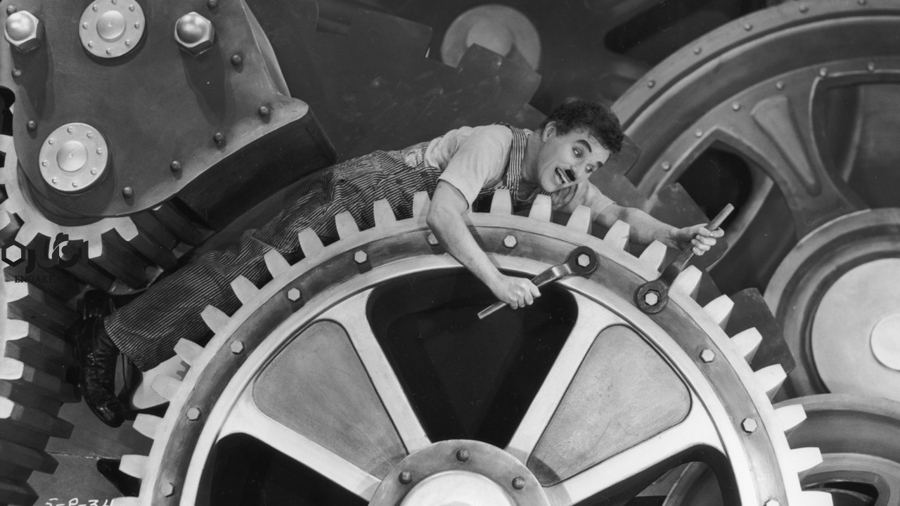 Chaplin Modern Times - ساعت به وقت بردگی - محمدرضا تهمک, سرمایه داری, ساعت مچی, ساعت بردگی, چپ